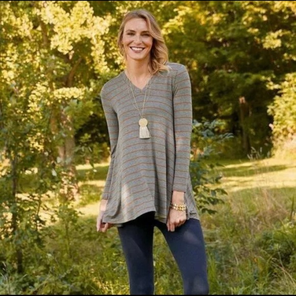 Matilda Jane Wind Song Gray & Orange Stripe Tunic - Picture 1 of 8